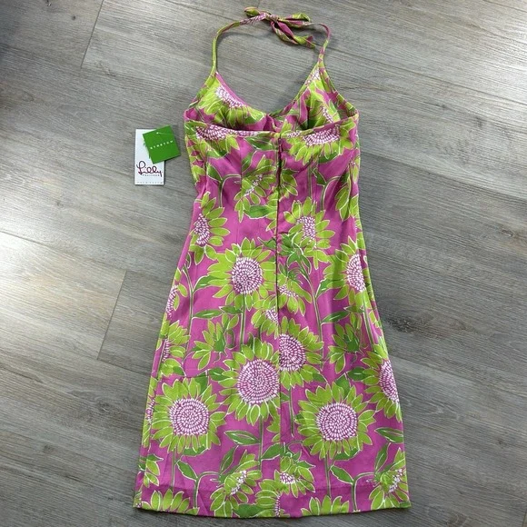 VTG NWT Lilly Pulitzer Size 0 Lena Silk Halter Sunflower Dress Built In Bra - Picture 5 of 15